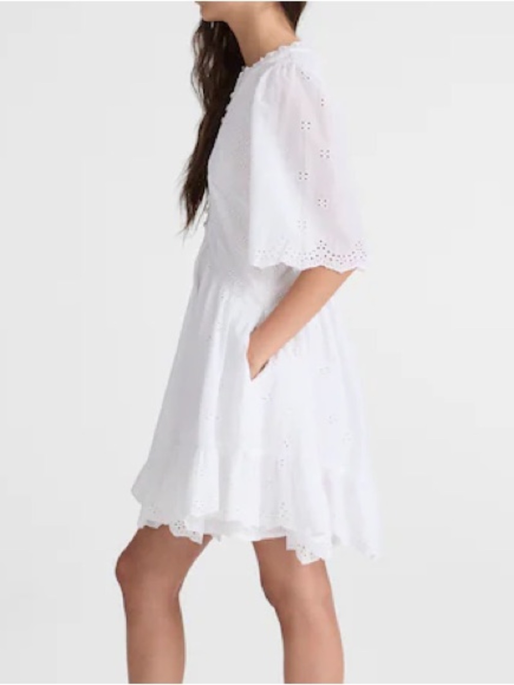 Madewell White Eyelet Flutter Sleeve Mini Dress in Cotton Size 2 - Picture 6 of 10
